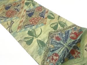 リサイクル　菱に草花・実模様織出し袋帯